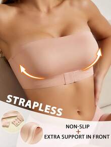 Strapless Bra Front Closure Seamless Women's Bra Push Up Wireless Women's Underwear Comfy Non Slip Women's Lingerie Soft High Elastic Women's Bralette - Pink - View 2
