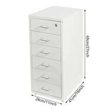 1Pc White 6-Drawer Coated Steel Under Desk Mobile Pedestal With Central Anti-Theft Lock & Brake Casters, Anti-Tilt Rolling Storage Cabinet For A4 Documents, Stationery, Art Supplies, Cosmetics, Home Studio & Office Organization - White - View 11