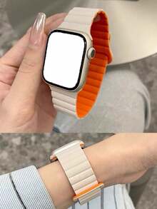 1 pieza Correa de silicona magnética con bloques de color para Apple Watch S11/S10/S9/S8/S7/S6/S5/SE, banda magnética fuerte de silicona líquida, estilo de nicho de verano para hombres y mujeres - Multicolor - Ver 6