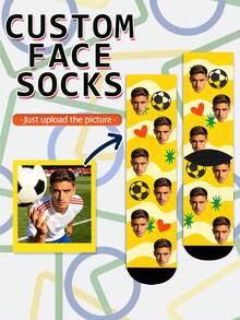 1 Pair Customized Face Photo Printed World Cup Funny Socks, Customized Photo Printed Socks, Football Fan Men's Customized Gift Socks - Multicolor - View 7