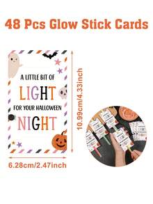 48pcs Halloween Decoration Glow Stick Holder Cards, Halloween Gift Packaging Labels, Trick Or Treat Gift Glow Stick Decoration Cards, Halloween Home Decor, Glowing Halloween Night Party Photo Props, Halloween Decorations, Halloween Party Small Gift Fillers, Christmas Decorations, Halloween Party Supplies, Glow Party Supplies Back To School (Glow Sticks Not Included) - Halloween - View 14