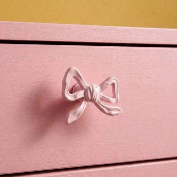 5pcs+ Set Includes Wrench, Pink Bow Decor Knobs For Bedroom, Vanity, Wardrobe, Decorative Bow Pull Handles With Screws, Suitable For Bathroom Or Entryway Storage, Towel Rack, Small Gifts