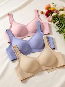 3pcs/Set Minimalist Comfortable Sports Bra For Women, Anti-Sagging, Solid Color, Wireless - Multicolor - View 3