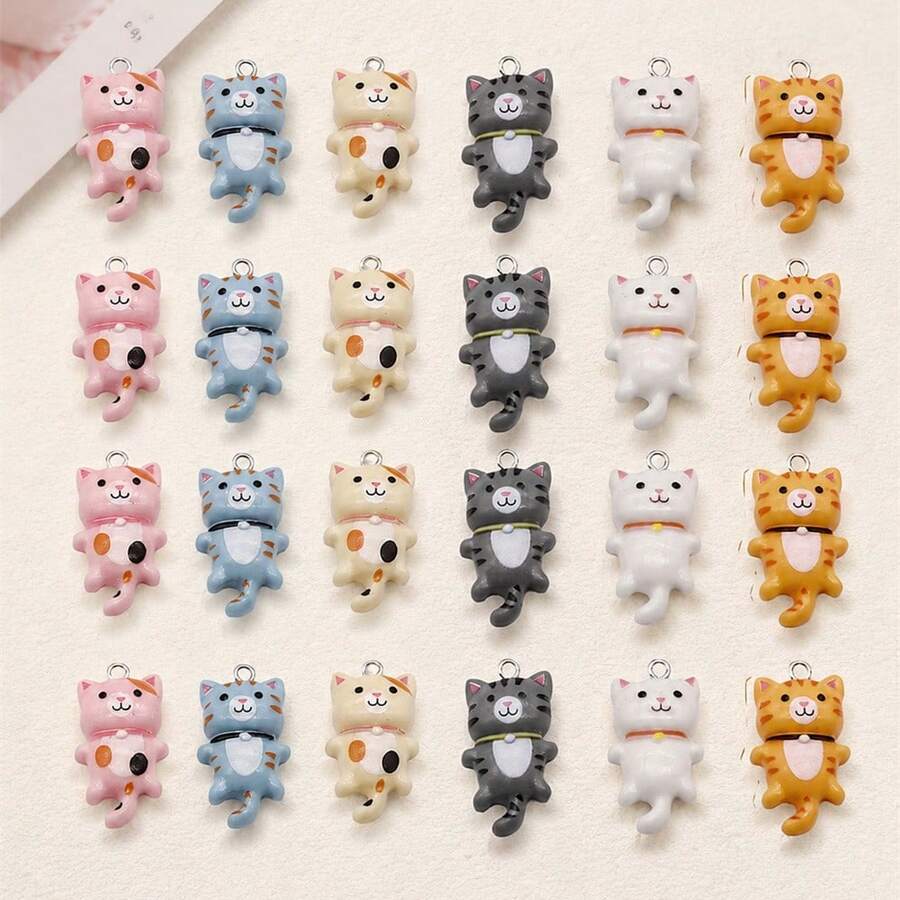 10 件/20 件/30 件卡通猫树脂吊坠适用于 DIY 耳环、项链、钥匙链和手机链、珠宝制作用品 - 彩色 - 查看 1