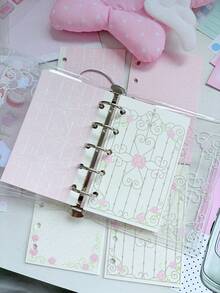 M5 Pink Rose Gate A6 6-Ring Transparent Loose-Leaf Notebook, Sampul Buku Catatan Loose-Leaf Motif Bunga Lucu dengan Halaman Dalam Dekoratif, Perencana Scrapbook Gaya Jepang yang Imut, Cocok untuk Catatan Harian - A - View 1
