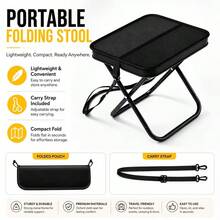 Portable Multi-Functional Outdoor Picnic Camping Folding Chair, 330 Lbs Weight Capacity, Lightweight Sturdy Frame, Easy To Set Up And Fold, Super Lightweight Fishing Stool, Travel Seat, Enhanced Fishing Gear - Black - View 3