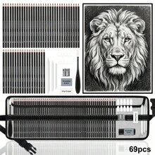 69-Piece Painting Set, Includes Graphite Pencils, Mixing Tools, Erasers And Accessories, Canvas Roll Storage, Suitable For Adult Artists Professional Art Use - 69 Sketch Set - View 10