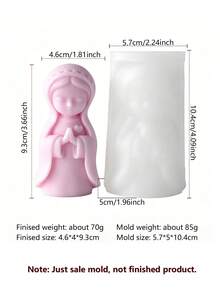 Moule en silicone 3D représentant la Vierge Marie, un adorable dessin animé. Trois styles disponibles : bras ouverts, mains jointes en forme de cœur et tenant l'Enfant Jésus. Lignes douces et arrondies, plis des vêtements nets. Silicone souple pour un démoulage facile. Convient pour la cire de soja, le plâtre, le savon artisanal, la résine cristal, les macarons aux couleurs pastel. Idéal pour la décoration de bureau, les cadeaux rituels, les créations DIY, la décoration intérieure et les stands de marché. - fille en prière - Voir 10