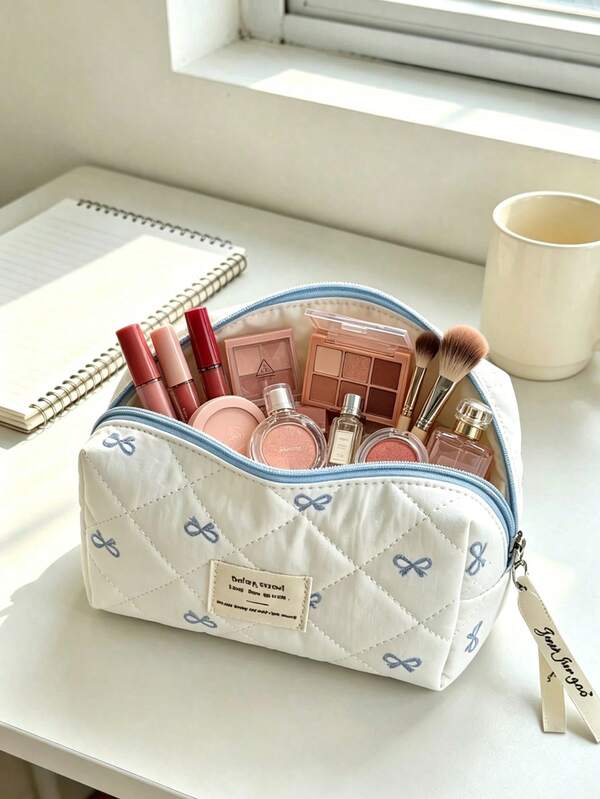 Cute Bow Makeup Bag, Pencil Case, Large-Capacity Girl's Desktop Stationery Box, Portable Travel Toiletry Storage Bag, And Back-To-School Pencil Case. Can Be Used As A Makeup Bag, Skincare Bag, Toiletry Bag, Storage Bag, And Is Essential For Travel.