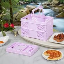 1pc Plastic Folding Storage Basket Organizer Box With Handles, Stackable Storage Rack Basket For Bedroom Closet Kitchen Bathroom Home Organization, Durable Portable Container Shelf - Multicolor - View 2