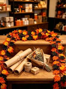 Artificial Black Maple Leaf Garland - Realistic Autumn Orange & Black - Heavy Duty Plastic Foliage Vine, Suitable For Thanksgiving, Halloween, Wedding Decor - No Electricity Required, Indoor/Outdoor Autumn Home, Garden, Party Decoration - Longest Maple Leaf Vine, Can Be Used As Magic Forest Decor, Halloween Decoration, Holiday Wreath Design, No Power Needed, Weather-Resistant Leaves, Home Decor - Multicolor - View 4