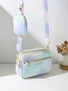 2pcs Set Stitching Multi-Layer Crossbody Bag One Shoulder Bag Pendant Small Bag Gradient Color - Multicolor - View 1