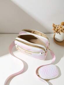 2pcs Set Stitching Multi-Layer Crossbody Bag Shoulder Bag Pendant Small Bag Gradient Color - Multicolor - View 6