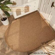1 pièce Paillasson semi-circulaire à motif ananas (matériau faux sisal), lavable, antidérapant, convient pour la porte d'entrée/porte arrière, la chambre, le salon, la salle à manger, l'entrée du bureau, nouvelle arrivée, doux et confortable, utilisation toute saison, décoration de maison personnalisée, cadeau de pendaison de crémaillère, fournitures de fête - Demi-cercle de couleur A - Voir 11