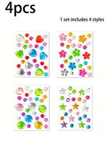 4/1pc Shiny Gem Stickers, Self-Adhesive Face Glitter Accessories, Ideal For Music Festivals, DIY Crafts And Concert Makeup. Easy To Apply, They Can Be Attached To Your Face, Body And Nails, Perfect For Party Stage Makeup Looks. - View 10