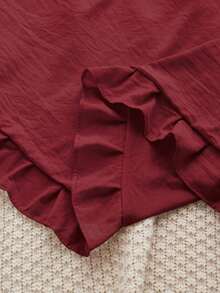 1pc Burgundy Ruffled With Ties Solid Color Long Pillowcase (Without Insert), Comfortable And Breathable Polyester Fiber Suitable For All Seasons, Applied To Bedroom Scenes, Home Decoration, Versatile Daily Fresh And Cute - Burgundy - View 7