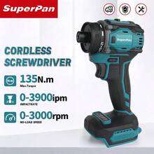 SuperPan 18V Brushless Lithium-Ion Impact Electric Screwdriver, 135N.M High Torque, 3000RPM Variable Speed, Suitable For Car Repair/Woodworking Decoration/Furniture Assembly, Home/Industrial, Multi-Function Electric Screwdriver (Bare Tool) - Blue - View 2