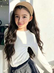 Perruque demi-perruque synthétique 24 pouces avec bandeau, cheveux ondulés volumineux, accessoires capillaires pour enfants - Multicolore - Voir 6