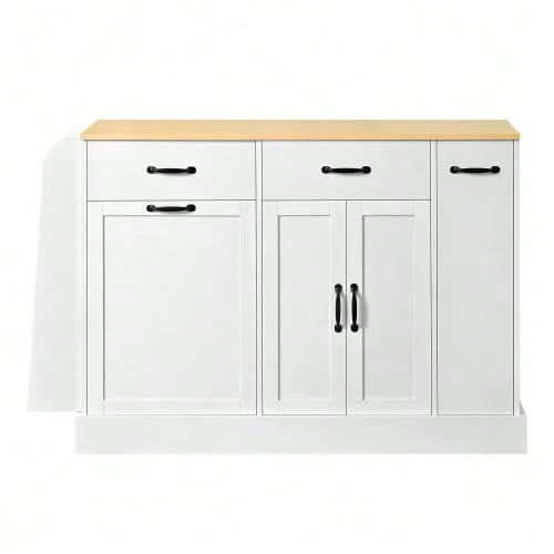Modern Sideboard With Various Drawers, Buffet Cabinet With Waste Bin Compartment And External Spice Rack For Dining Room, Living Room And Kitchen (White) - White - View 1
