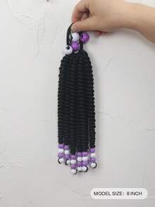 1pc Kids Braided Ponytails For Girls Box Braid Ponytail Hair Extension Synthetic Beads In The End - Black - View 3