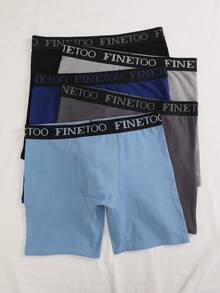 FINETOO 5件組男士字母腰帶長腿平口內褲，前開襟設計防磨損運動內褲 - 彩色 - 查看 4
