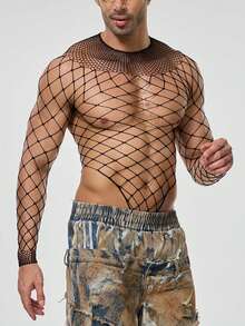 Deep Contour Stripe Bodysuit Bodysuit Fishnet Bodystocking Men Sexy Underwear Sexy Lingerie - Black - View 3
