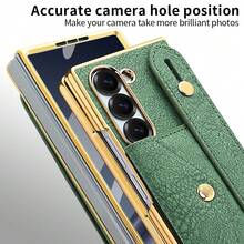 VIETAO 電鍍人造皮革手機殼，附腕帶、卡槽、支架，相容 Galaxy Z Fold 4 5 6 7 Fold7，時尚手機殼 - 綠色 - 查看 3