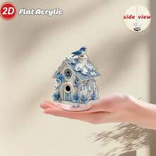 2D Plano, 1 peça Casa de Pássaros Giratória em Acrílico para Decoração de Secretária - Design Intrincado Azul e Branco com Acentos Florais, Base Rotativa 360°, Adequado para Uso Interior/Exterior, Sem Necessidade de Eletricidade, Perfeito para Escritório em Casa e Áreas de Relaxamento, Decoração de Pássaros, Decoração Interior/Exterior, Casa de Pássaros Decorativa, 2D Plano - A - Ver 8
