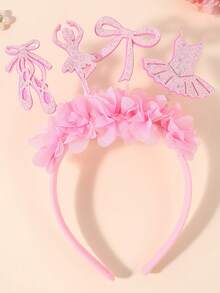 1pc Pink Ballet Girl Floral Headband,Exquisite Glitter Ballet&Shoes Dancing Girl&Bow&Ballet Skirt,Elegant Fashion Stage Performance Hair Accessory - Pink - View 2
