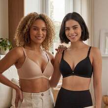 Kit 2 Sutiãs Nayane Reforçado Sustentação Com Bojo Sem Aro Confortável - Preto e Bege - Visão 3