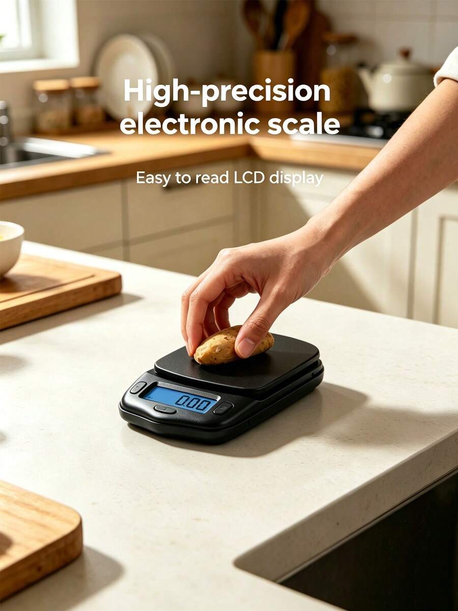 Báscula de cocina pequeña, adecuada para hornear, báscula de peso de precisión, las unidades son gramos y onzas, capacidad máxima de pesaje 3 kg, adecuada para pesar alimentos, báscula de café multifuncional de alta precisión, con pantalla LED en el panel trasero (baterías no incluidas). - Básculas para joyería - Ver 1