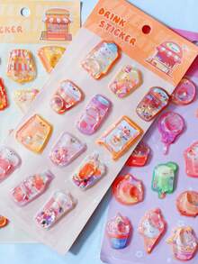 3D Shake Water Stickers Embossed Adorable Assorted Decals Mini Hamburger Cartoon 3D Stickers For Boys Girls Children Teens Students Laptop - Multicolor - View 2