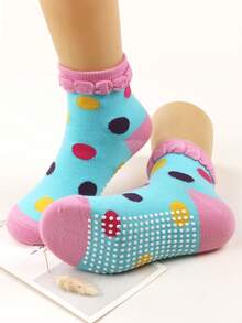 4 pares de calcetines antideslizantes con lunares de burbujas de colores aleatorios; calcetines de media caña de colores dopamina para niñas; calcetines infantiles cómodos y de alta elasticidad para el hogar, amigables con la piel; adecuados para niños de 1 a 8 años. - Multicolor - Ver 5