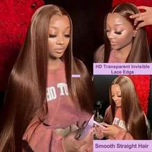 Wear And Go 34Inch Glueless Pre Cut 4x4 5x5 Lace Closure Wig Brown Sliky Straight 13x4 13x6 HD Transparent Lace Front Wigs Chocolate Brown Lace Frontal Wigs For Beginners Brazilian Hair Human Blended Hair 200% Density Pre-Plucked Baby Hair For Women - S4 - View 7