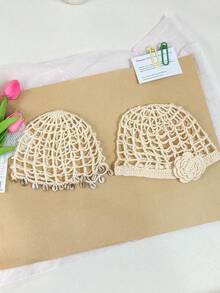 1pc Women's Plaid Floral Handmade Crochet Beanie, Spring/Summer Fashion Thin Y2K Shell Tassel Crochet Knitted Hat, Suitable For Daily Wear, Vacation, Bohemian Photo Decoration - Multicolor - View 8