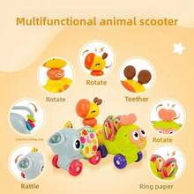 Multi-Play Cartoon Animal Inertia Toy Car, Baby Hand-Grip Exercise Toy, Soft Silicone Teether, Fun Crinkle Paper Rattle, Multiple Rotating Parts, Portable And Durable Infant Enlightenment Toy - Multicolor - View 6