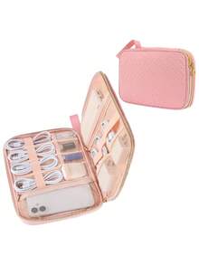 1pc Portable Electronic Storage Bag - Dual Zipper Design, Perfect For Organizing Data Cables, Chargers, Phones, Hard Drives, Power Banks And More - Foldable Closure, Essential Electronic Device Organizer For Daily Commute, Desktop Storage, Small Item Storage, Travel, Cable Management, Wire Organizer, Travel Essential - Multicolor - View 4