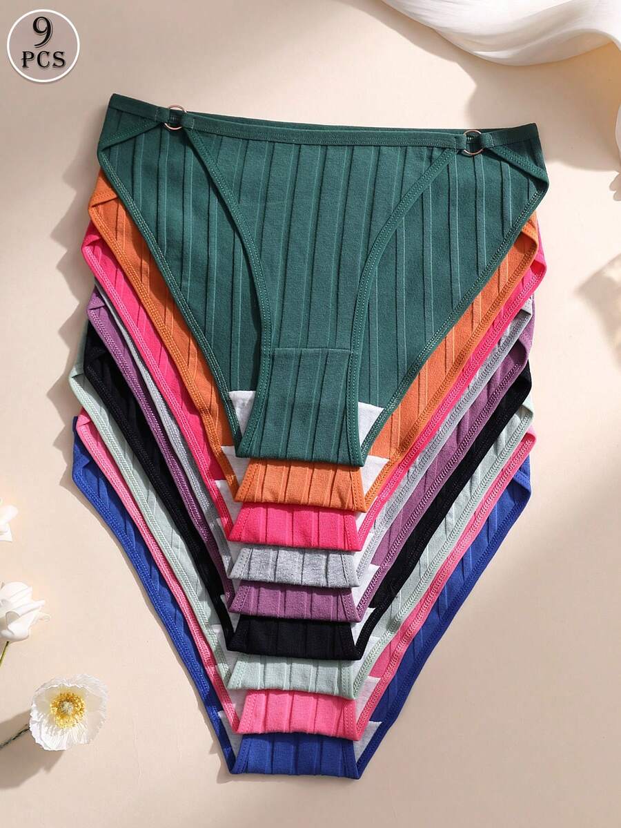 9件組女款純棉性感低腰素色三角褲 羅紋舒適運動內褲