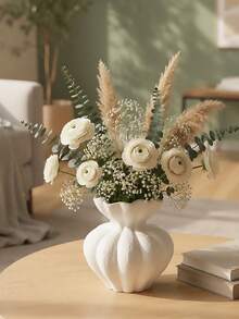 White Ceramic Vase, 4.72 Inch Modern Bohemian Style, Home Decor, Unique Vase, Suitable For Farmhouse Style Living Room Countertop Tabletop Centerpiece Decoration, Wedding Decor - A - View 4