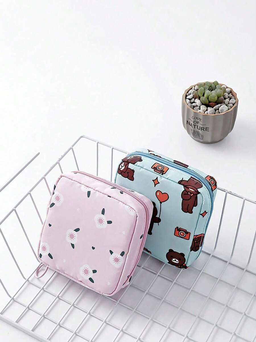 Sanitary Napkin Storage Bag, Portable Makeup Lipstick Pouch, Large Capacity Cartoon Design Coin Purse, Girls Cash Bag, Waterproof Fabric Material, Can Be Used To Store Sanitary Napkins And Panty Liners, Stationery Travel Essential Makeup Bag,Back To School,Bedroom Room Decor,Back To School - Multicolor - View 1