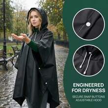Black Hooded Rain Cape, Waterproof Reusable Raincoat, Lightweight All-Weather Rain Poncho, Suitable For Daily Commute And Outdoor Use, Ideal For General Users And Daily Commuters, All-Season Rain Gear - A - View 2