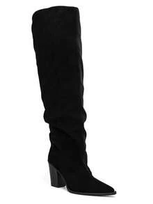 Bottes Cuissardes Drapées à Bout Pointu Et Talon Évasé – L'Élégance Graphique - Black 2573A-1 - View 2