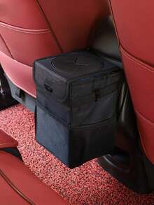 1pc Car Trash Can With Storage Bag | Multifunctional Hanging Car Trash Bag Holder, Suitable For Travel And Daily Commute, In-Car Garbage Solution, With Sealed Lid, Leak-Proof Design, Waterproof Fabric, Easy Installation, Keeps Car Interior Clean, Convenient Storage Pocket, Odor Control, Durable Structure, Space-Saving Trash Can With Lid And Accessories - Black - View 8