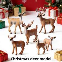 Juego de 3 piezas/6 piezas de figuritas coleccionables de ciervos de muebles, mini estatuas navideñas, decoración de ambiente festivo, adornos para el hogar, decoración de escritorio para oficina y sala de estar, decoración con tema de invierno - Multicolor - Ver 3