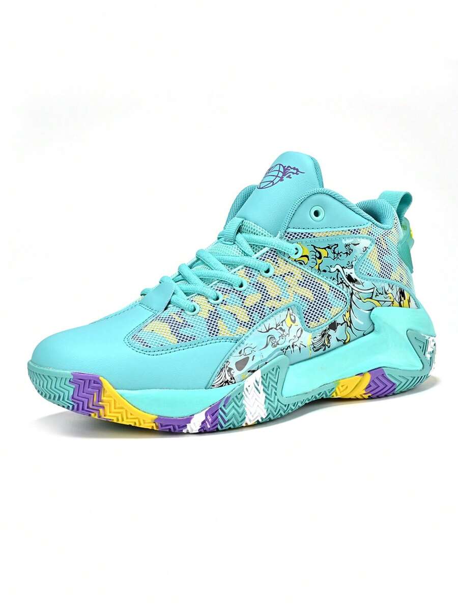 1 Pair Mint Green Camo Graffiti Basketball Shoes, Campus Style ...