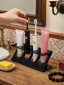 Soporte multifuncional para cepillo de dientes, diseño de 4 compartimentos con drenaje hueco, estante de almacenamiento para cepillo de dientes eléctrico, pasta de dientes y afeitadora, organizador de encimera de baño, accesorio de encimera de baño, opcional en negro y blanco - Blanco y Negro - Ver 5