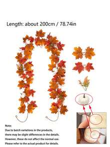100/200 Cm Halloween Autumn Maple Leaf Vine, Artificial Maple Leaf Wreath With White Pumpkin Vine, Suitable For Indoor And Outdoor Party Decorations, Autumn Home Decorations, Room Decorations, Garden And Courtyard Fireplace Decorations - Multicolor - View 8