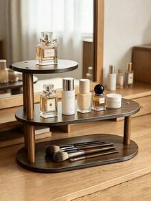 1pc Vintage Wooden Desktop Organizer, Multi-Layer Cosmetic Storage Rack, Multi-Functional Home Storage Rack, Kitchen Spice Rack, Cup/Mug Holder, Lipstick, Perfume, Tea Cup, Seasoning Bottle Open Display Rack, Space-Saving Countertop Shelf - Walnut Oval - View 3