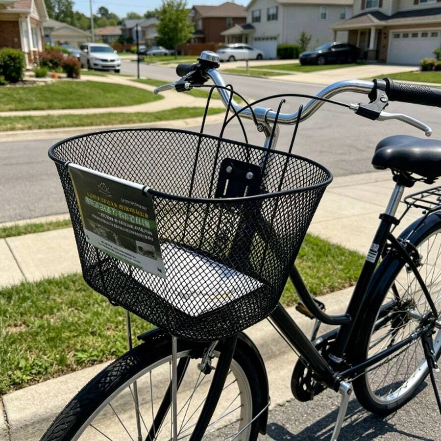 Tool-Free Hanging Large Capacity Cargo Carrier, Sturdy Iron Bicycle Storage Basket For Commuting & Grocery Shopping Premium Black Metal Mesh Front Bike Basket, - Black - View 1