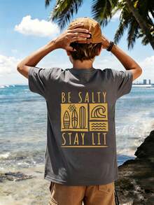 Tween Boy Casual Fun Print Crew Neck Pullover Short Sleeve T-Shirt Summer Top - Dark Grey - View 2